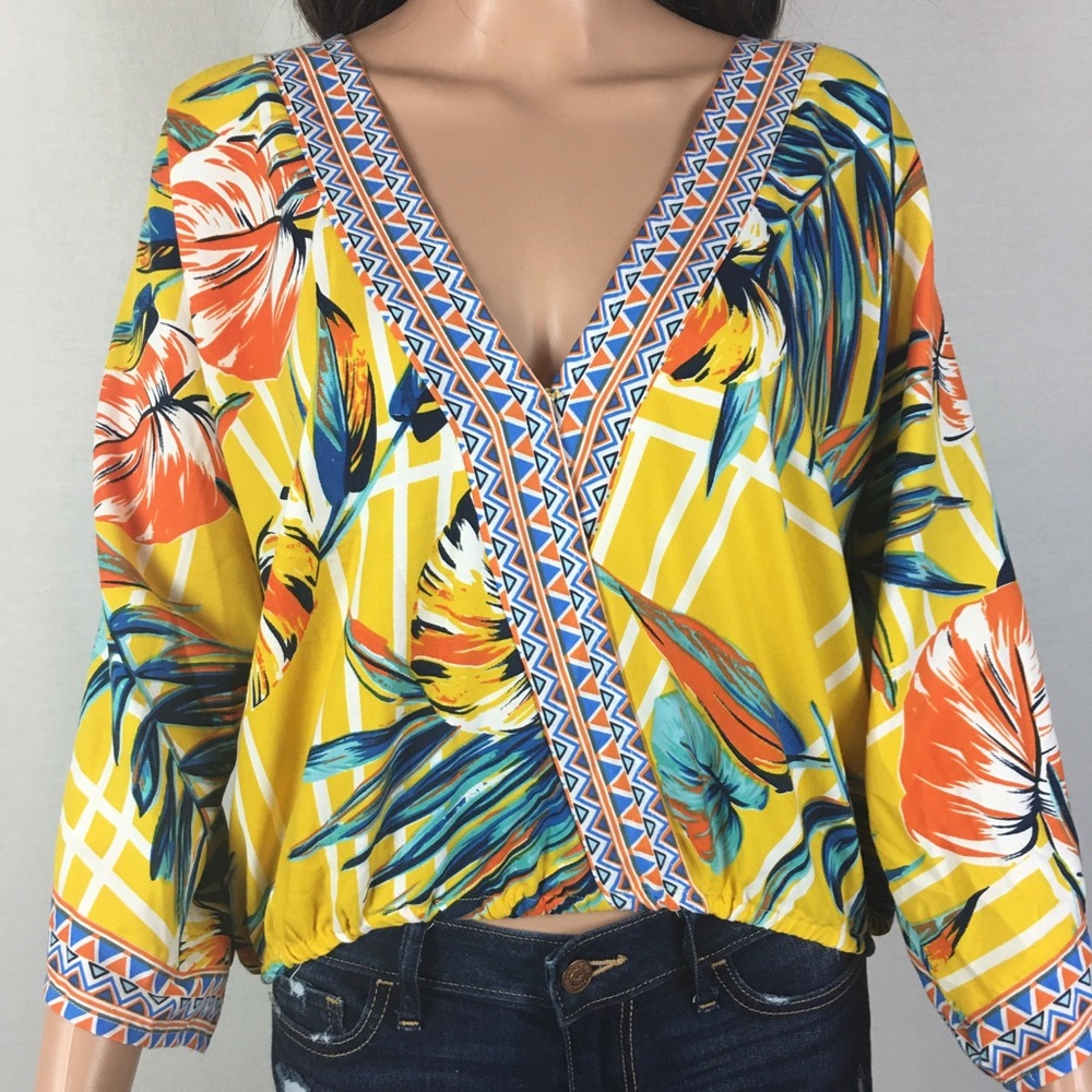Cherokee Floral Surplice Kimono Sleeve Blouse